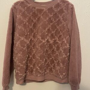 Love & Lift Textured Plush Sweater Woman’s Large Mauve Pink 3D Ruffle Cozy